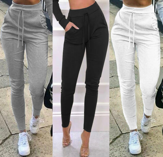 Women Jogger Pants Casual Solid Color Sport Pants, Elastic Waist Ankle Cuff Tight Sweatpants with Pocket