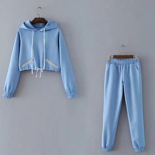 Zippers Ruffles Two 2 piece set Women Set Hoodies Sweatshirts with Pant Tracksuit Pullovers Top Female Outfit Casual Sweatsuit