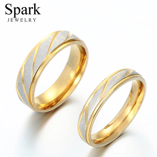 Spark Titanium Steel Personalize Engrave Lovers Couple Rings Gold Color Charm Wedding Engagement Ring for Women Men Jewelry Gift