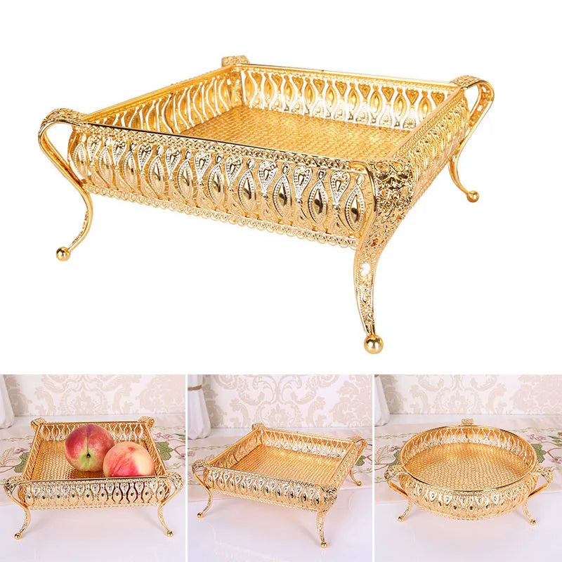 Metal Tray Round Square Storage Box Modern European Creative Vintage Fruit Plate Multi-Function Snack Plate Household Fruit Tray