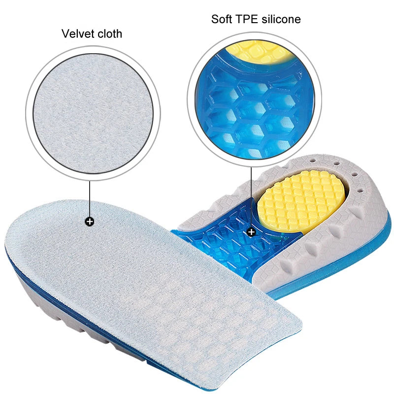 TPE Heightened Insole Height Increase Half Shoes Pad Men Women Silicone Gel Invisible Growing Heel 1-3cm Lift Soles