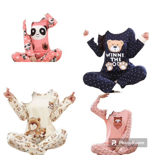 Two-Piece Sets of Pajamas Spring and Autumn New Cartoon Bear Students Wear Homewear Set Women's Long-Sleeved Pajamas Pullover