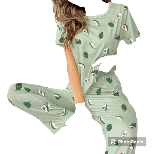 Women's Sleepwear Pajamas Set Summer Short Sleeve Tops Pyjama Pants Cute Cartoon Pattern Print Home Suit for Woman Loungewear