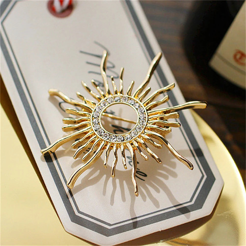Vintage Metal Sun Shape Brooch For Women Men Prong Setting Crystals  Color Brooches Hijab Pins Scarf Buckles Female Jewelry