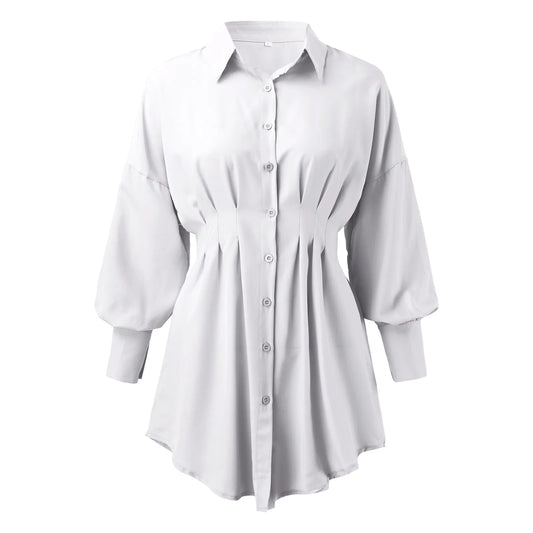 Summer Pleated Shirt Dress Fashion A-Line Single Breasted Casual Dress Turn-Down Collar High Waist Solid Trendy Mini Dress 2023