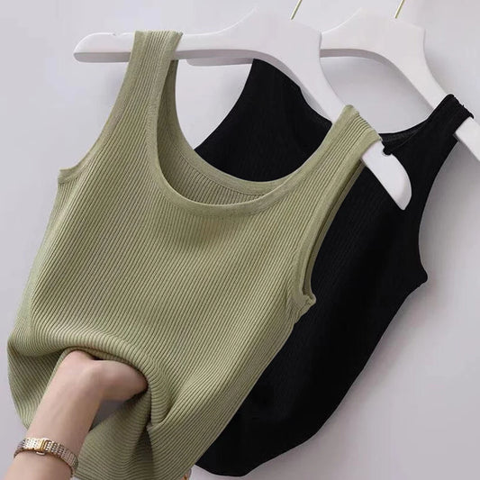 Women Ribbed Knitted Tank Top Solid Color Basic Strapy Camisole Sleeveless Crop Tops Square Neck Girls Vest for Women Tops