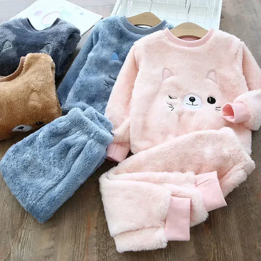 Children's Pajama Sets Bear Tops + Pants 2Pcs Kids Pajamas Winter Girl Clothing Sets 2 To 6Years Children Clothes Boys Sleepwear