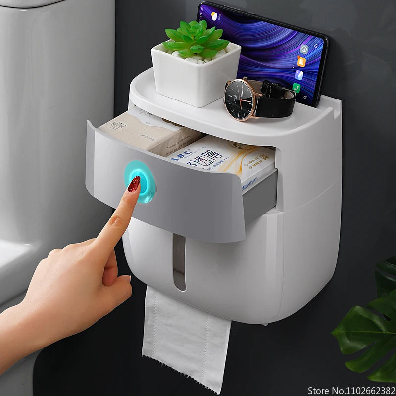 Portable Toilet Roll Paper Holder Plastic Waterproof Double Layer Paper Dispenser For Toilet Storage Box Bathroom Accessories