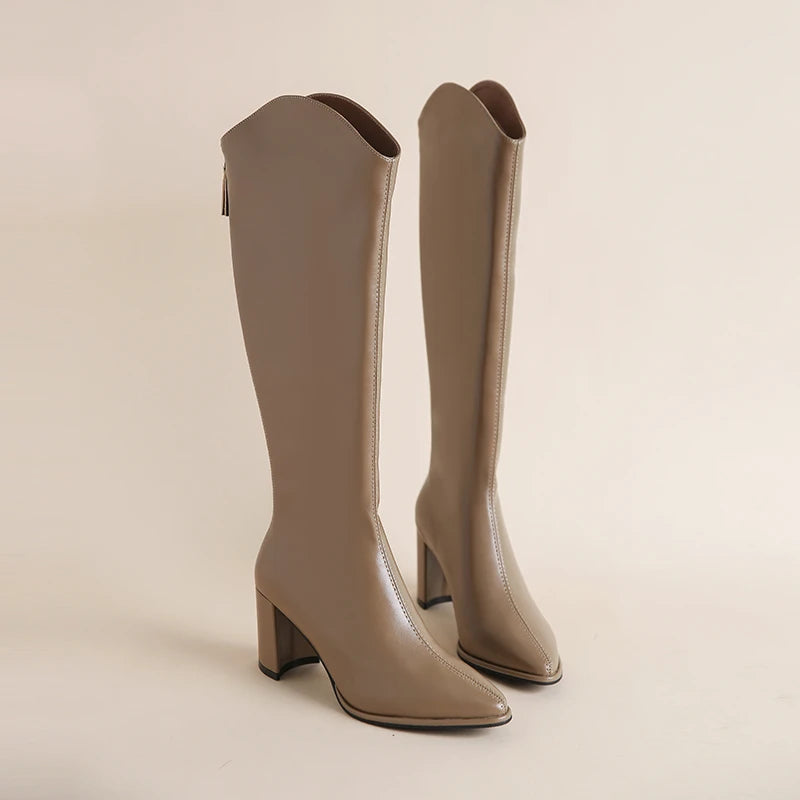 Plus Size 34-43 New Women Boots Zipper Thick High Heels Simple Thick High Heels Autumn Winter Boots Knee High Botas