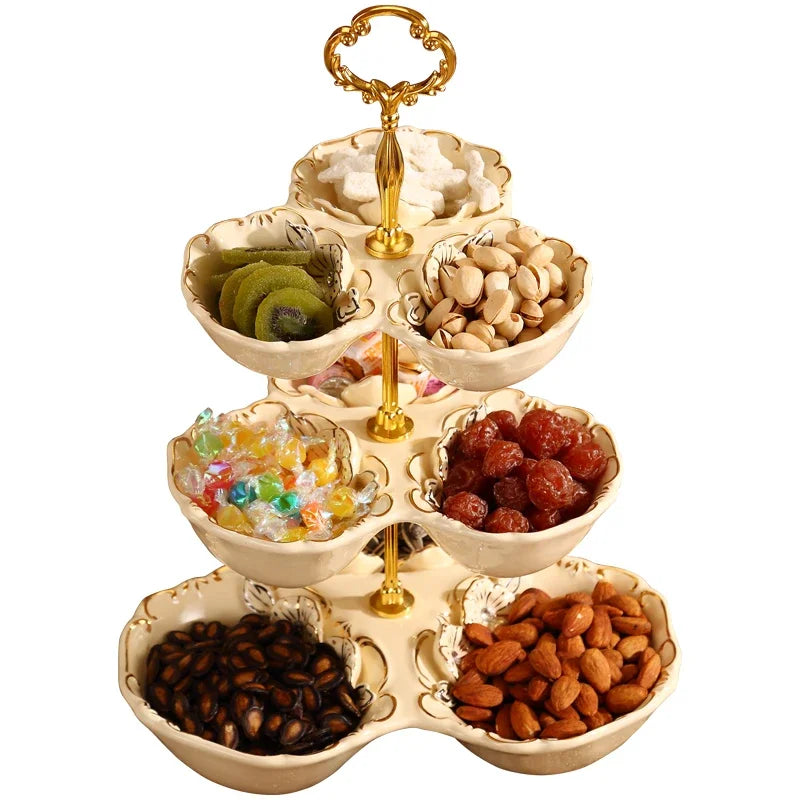European-Style Ceramic Fruit Plate Three-Layer Dim Sum Plate Cake  Multi-Layer Pastry   Candy Tray Rack