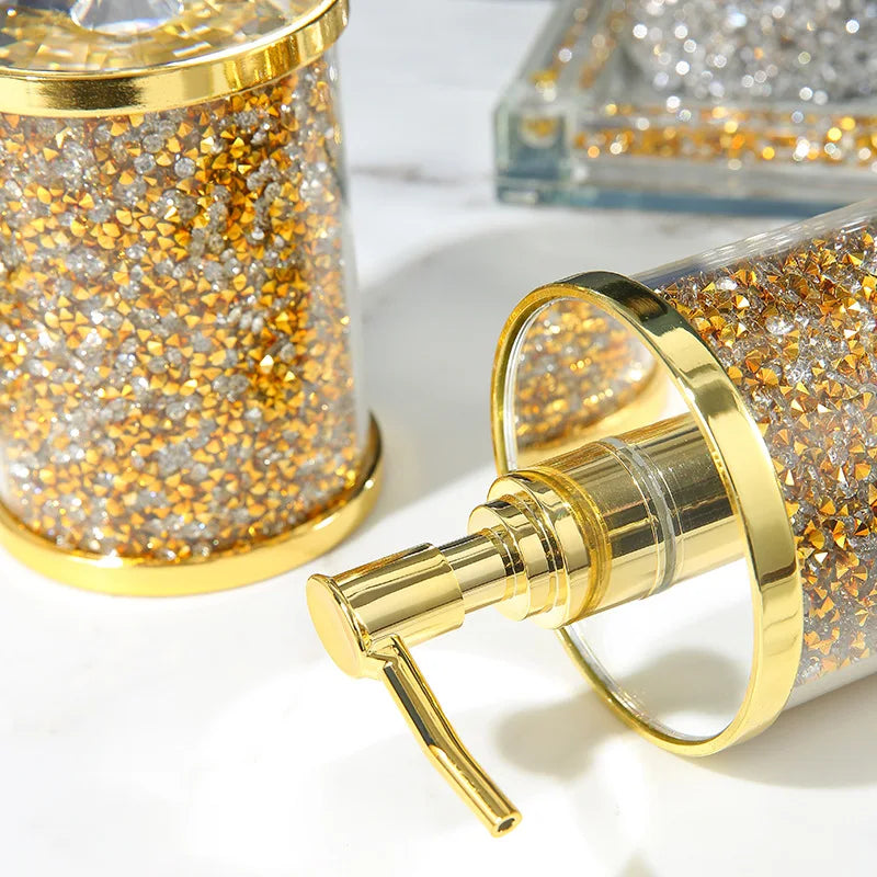 Bathroom Sub-bottling Lotion Bottle Gold Glitter Transparent Soap Dispenser Storage Tray Cotton Swab Box Bathroom Accessories