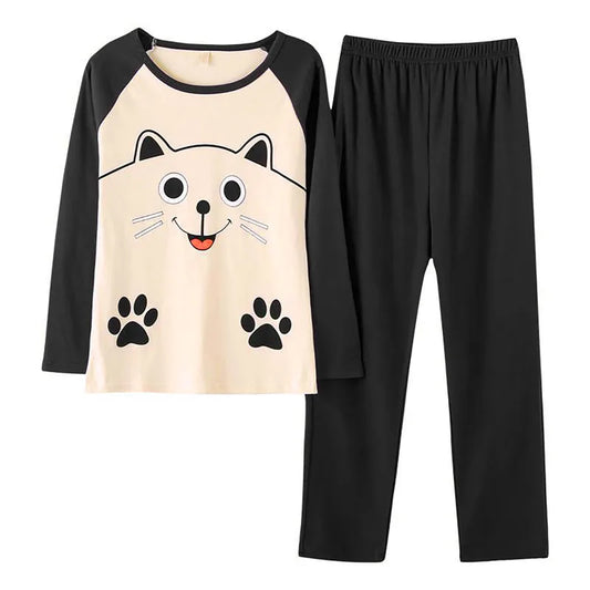 Women's Spring Autumn New Long-sleeved Trousers Pajamas Casual Large Size Cute Cartoon Pajamas Women Casual Home Clothes Suit