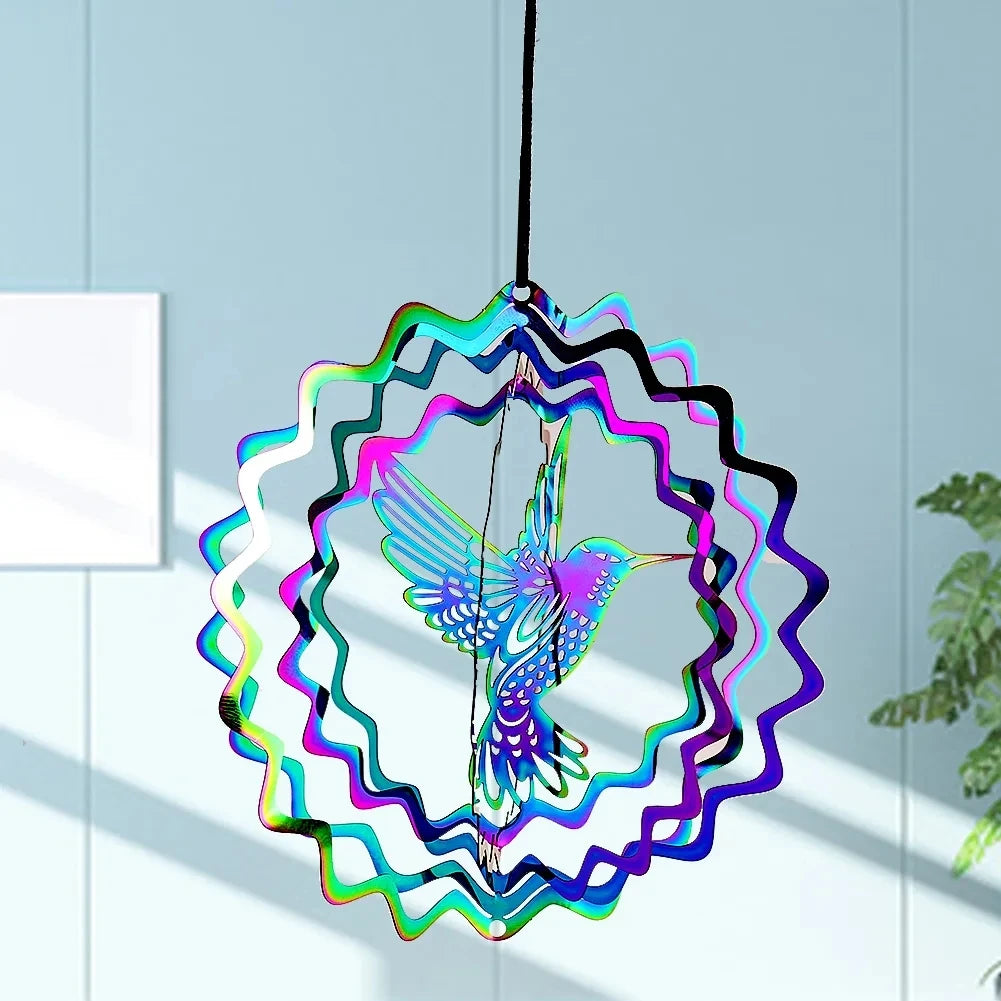 Gradient Color Wind Spinner Catcher Stainless Steel 3D Flowing Light Effect Wind Chimes Parts Outdoor Garden Yard Hanging Decor