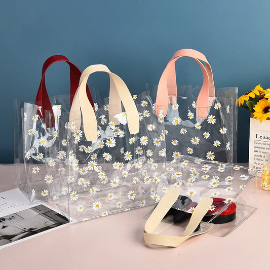 Transparent Pvc Gift Tote Packaging Bag Clear Daisy Plastic Handbag Candy Box Gift Bag Wedding Favor Party Supplies Cosmetic Bag