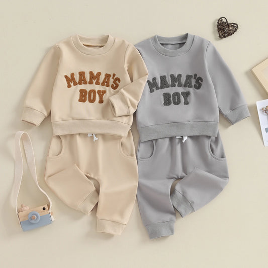 Pudcoco Infant Baby Boy 2Pcs Fall Outfits Long Sleeve Letter Embroidery Pullover + Pocket Pants Set Toddler Clothes 0-3T