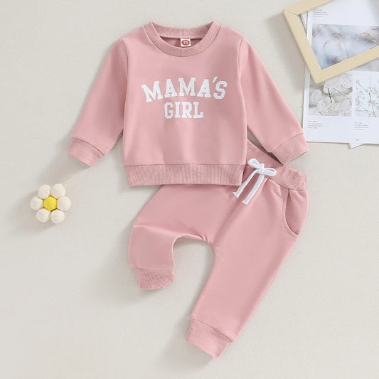 0-3Y Baby Girls 2-piece Outfit Long Sleeve Crew Neck Letters Print Sweatshirt with Elastic Waist Sweatpants Fall Clothes