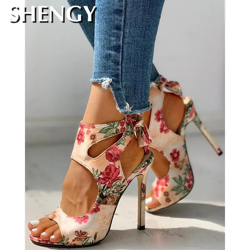 2022 Summer Pumps Sexy High-heeled Sandals for Women Ankle Strap Peep Toe High Heels Party Wedding Lace Up Ladies Heels Sandals