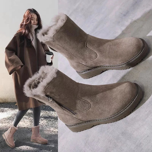 CICIYANG Snow Boots Women Winter 2023 New Suede Cowhide  Ladies Ankle Boots Round Head Keep Warm Fluff Women's Booties Handmade