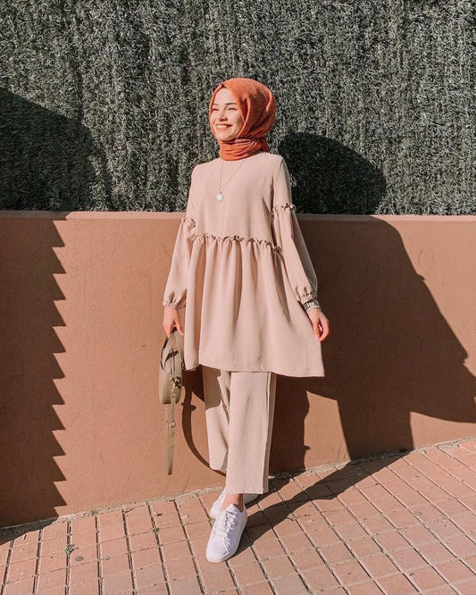 Ramadan Muslim Sets Two Piece Set Abaya Women Caftan Marocain Soild Top+Pant Suits Eid Hijab Islam Clothing Ensembles Musulmans
