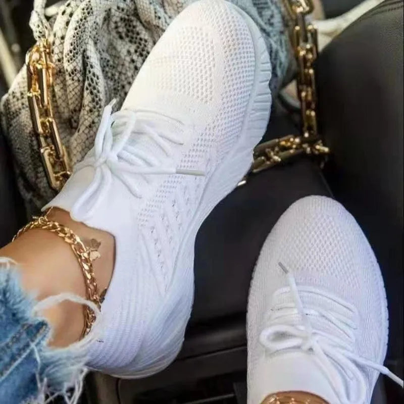 Women Mesh Breathable Casual Sneakers Lace-up Vulcanized Shoes Ladies Platform Sneakers Female Shoes Plus Size Zapatos De Mujer