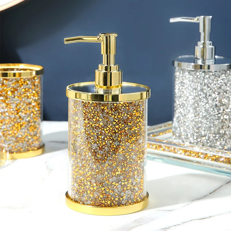 Bathroom Sub-bottling Lotion Bottle Gold Glitter Transparent Soap Dispenser Storage Tray Cotton Swab Box Bathroom Accessories