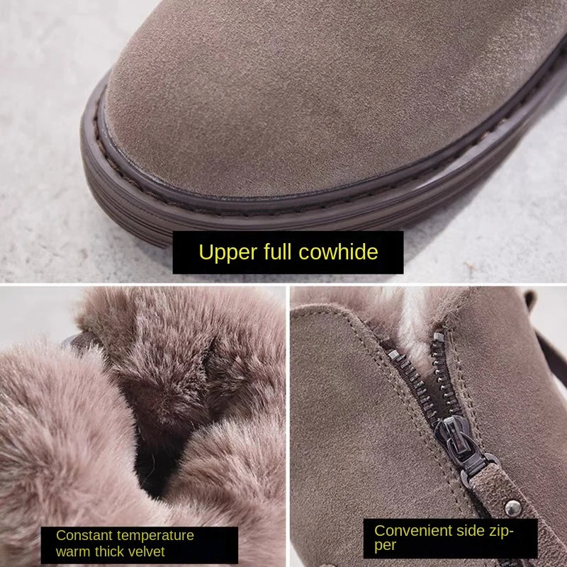 CICIYANG Snow Boots Women Winter 2023 New Suede Cowhide  Ladies Ankle Boots Round Head Keep Warm Fluff Women's Booties Handmade