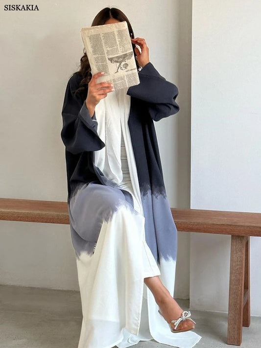 Siskakia Muslim Fashion Tie Dyed Kimono Abaya for Women Summer Cloak Cardigan Robe Black White Grey Dubai Islamic Clothing 2023