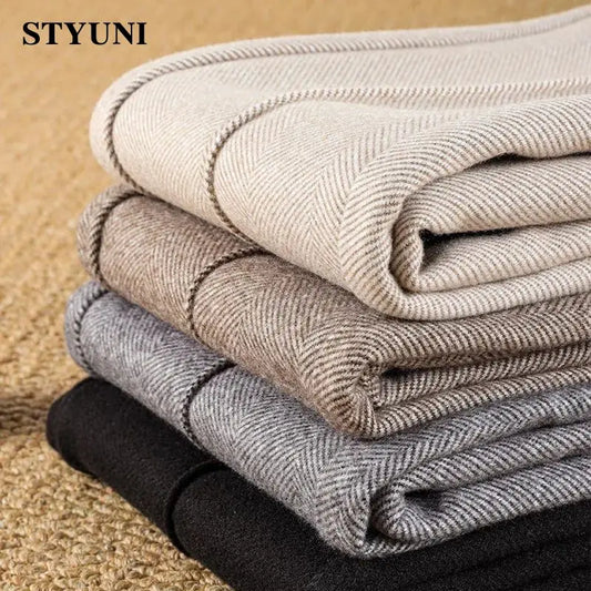 Woolen Plus Velvet Thick Straight High Waist Women's Pants Korean Fashion Ankle-Length Autumn Winter Warm Casual Pants For Women