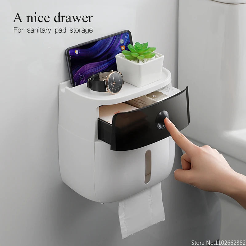 Portable Toilet Roll Paper Holder Plastic Waterproof Double Layer Paper Dispenser For Toilet Storage Box Bathroom Accessories