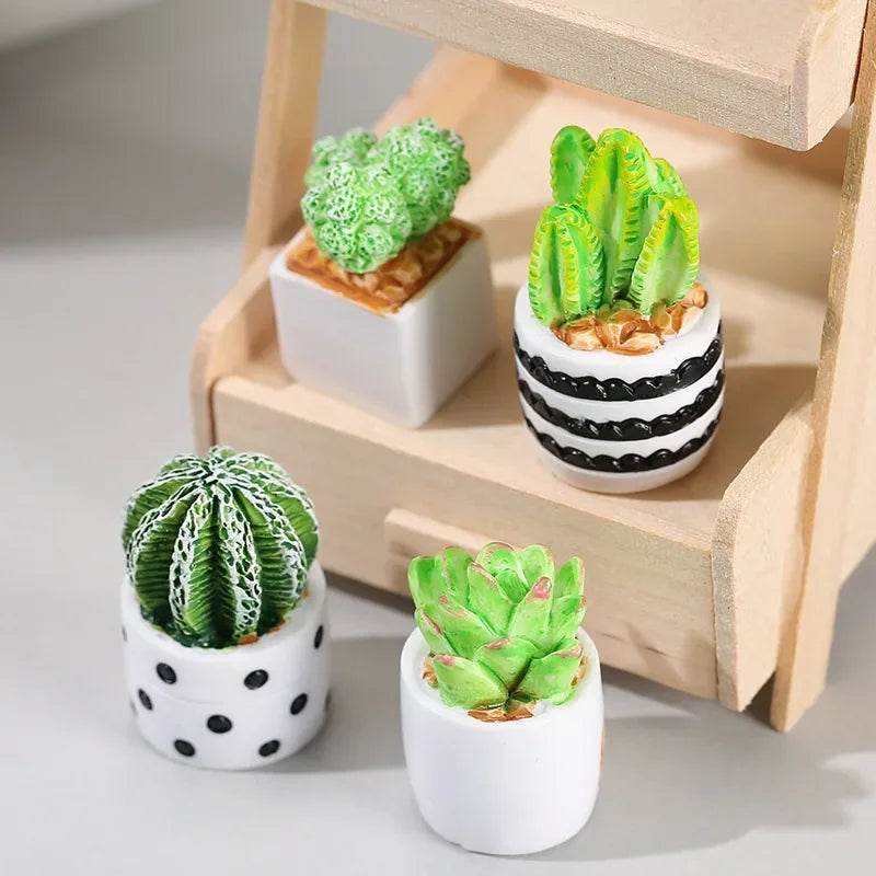 Mini Potted Plants Model Dollhouse Simulation Cactus Potted for Scale Home Garden Decoration Accessories Vintage Home Decor