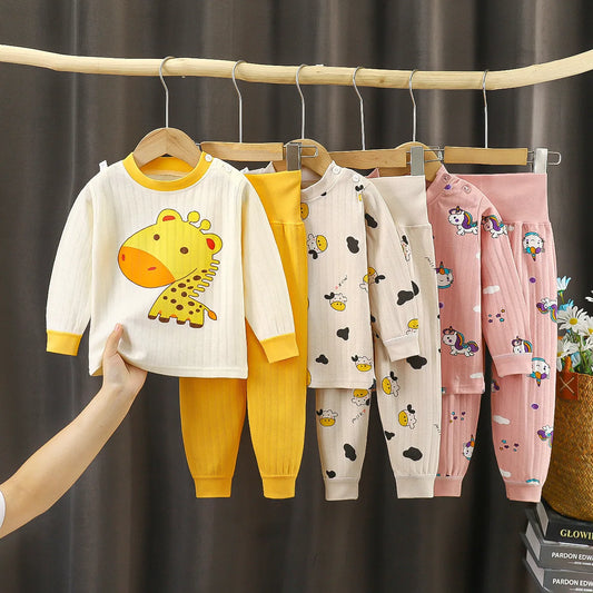 Baby Pajama Sets Autumn Jacquard Cotton Suit Boys and Girls' Long-sleeved Underwear Children's Pajamas Home Clothes