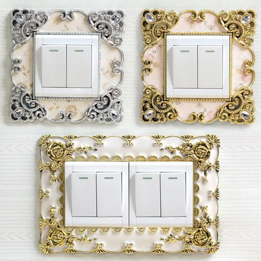 Wall sticker switch stickergold and silver light switch cover single and double surround socket border rose edge home decoratio