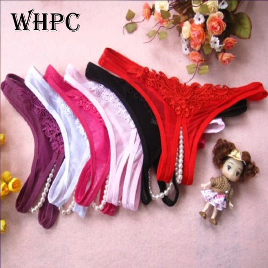 Women's Embroidery Temptation Underpants Female Crotch Opening Floral Panties Ladies Beaded Low-waist G-string Femme Sexy Panty