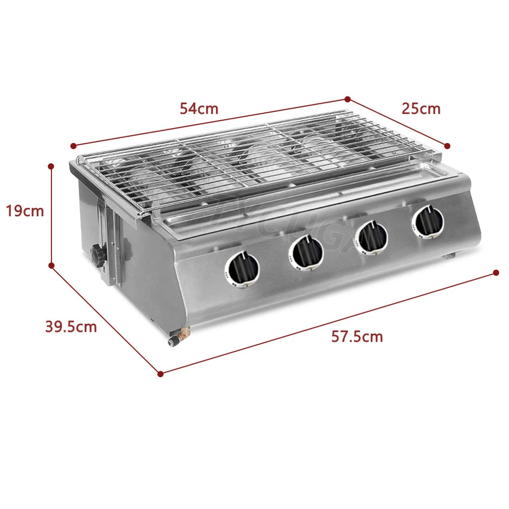4 Burners Small Size LPG/LNG Barbecue Stove Stainless Steel Griddle Flat Top Grill Smokeless Roast Meat Outdoor Camping Cooking