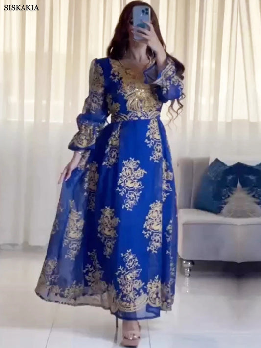 Siskakia Modest Fashion Women's Galabiyat Chic Embroidery Appliques Belted Clothing Elegant Abayah For Female 2023 Dubai