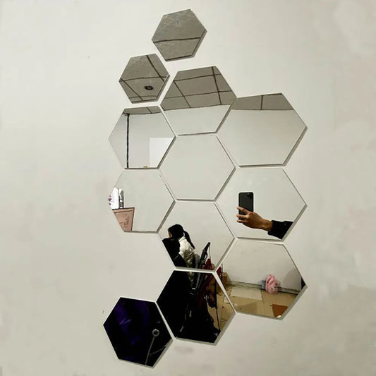 Hexagon 3D Mirror Wall Sticker Multiple Sizes DIY TV Background Living Room Stickers Wall Decor Bedroom Bathroom Home Decoration