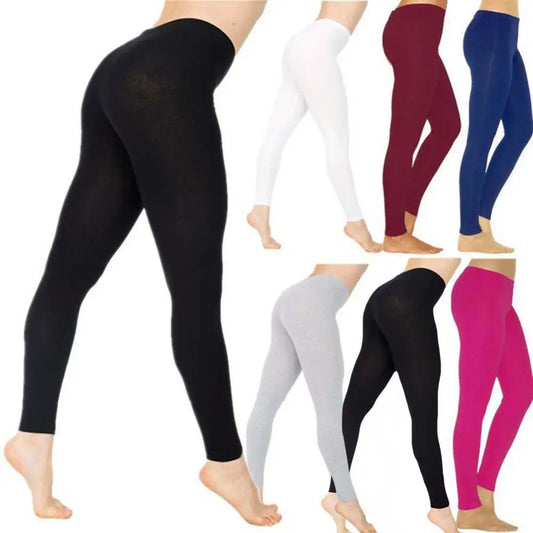 Women Solid Color Stretchy High Waist Slim Tights Leggings Pencil Pants Trousers
