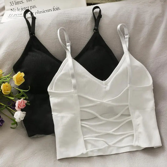 Womens Sports Tops Sexy Tank Top Women Built In Bra Solid Color Camis for Women Crop Top Off Shoulder Sleeveless Camisole 2023