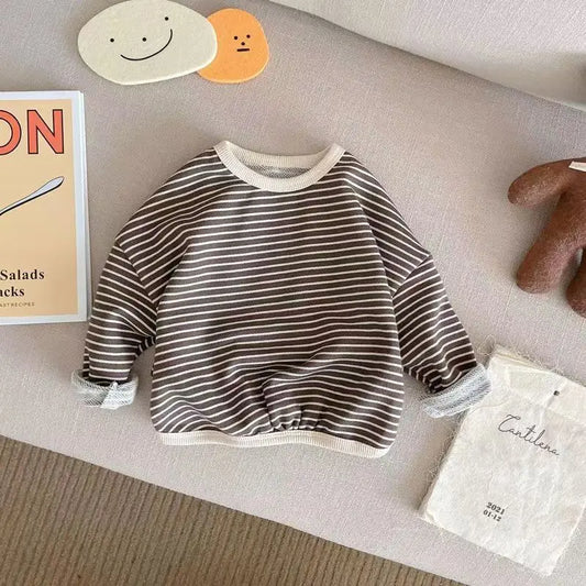New Autumn Costume Boy Girl Baby Striped Long Sleeve T-shirt Children Cotton Bottoming Shirt Casual Kid Tops Loose Toddler Tees