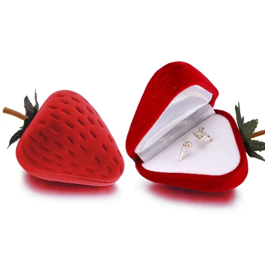 Velvet Red Strawberry Ring Box Personality Rose Heart Shape Rings Storage Box Flocking Jewelry Display Case Valentine's Day Gift