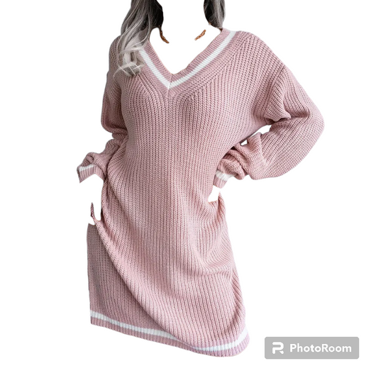 Autumn Winter Casual Knitted Sweaters Dresses For Women 2023 Long Sleeve Warm Vintage Preppy Style Loose Straight Mini Dress