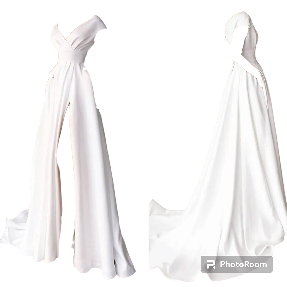Gown Popular V-neck Side Slit Elegant Dress Lady Formal Dress High Waist for Evening Women's Dresses White Long Skirt