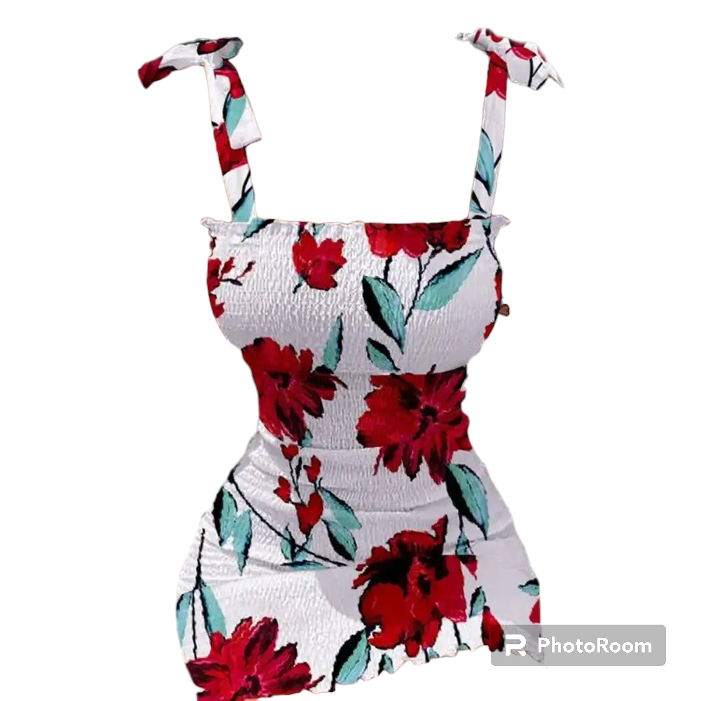 Summer Sexy Bodycon Package Hips Wrap Dress Women Casual Sleeveless Lace-up Fashion Floral Mini Dress Woman Skinny Sundress