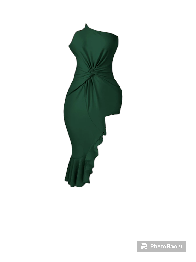 One Shoulder Ruffle Hem Asymmetrical Twist Slit Dress