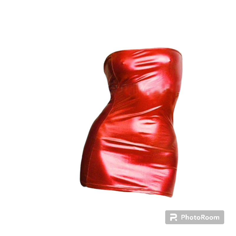 Sexy Women Patent Leather Wet Look Tube Dress Bodycon Clubwear Imitation Leather Chest Wrap Dress Short Skirt Brand New